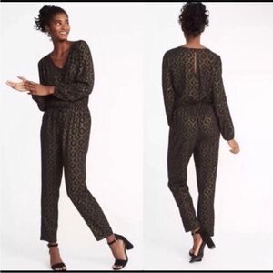 OLD NAVY | Black & Metallic Gold Print Long Sleeve Jumpsuit Women’s Size X-Large